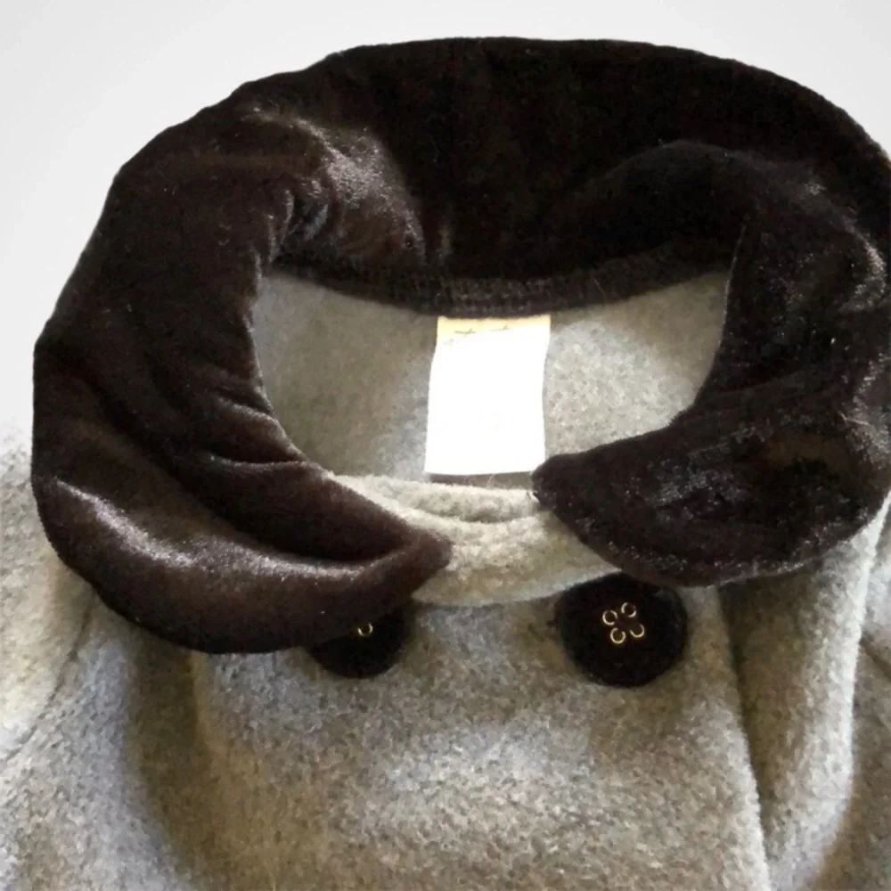 New! Grey Black Felt Velvet Winter Preppy‎ Dress Coat 3m